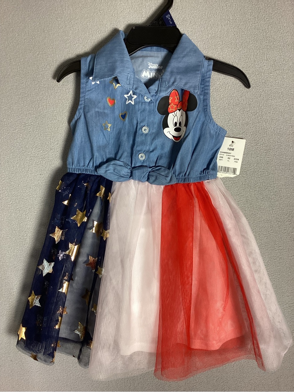 Disney Minnie Mouse Red White Blue Tulle Dress Size 18M 4th of July Americana